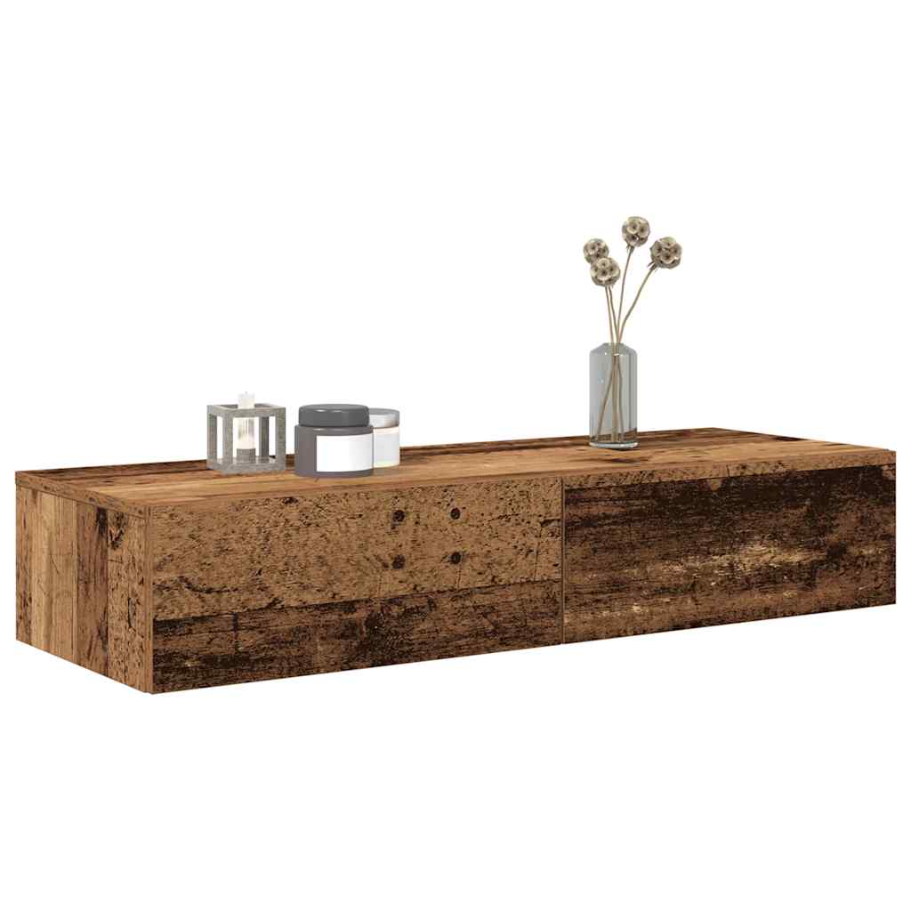 Vidaxl Półka Ścienna Z Szufladami, Stare Drewno, 100X36X19 Cm