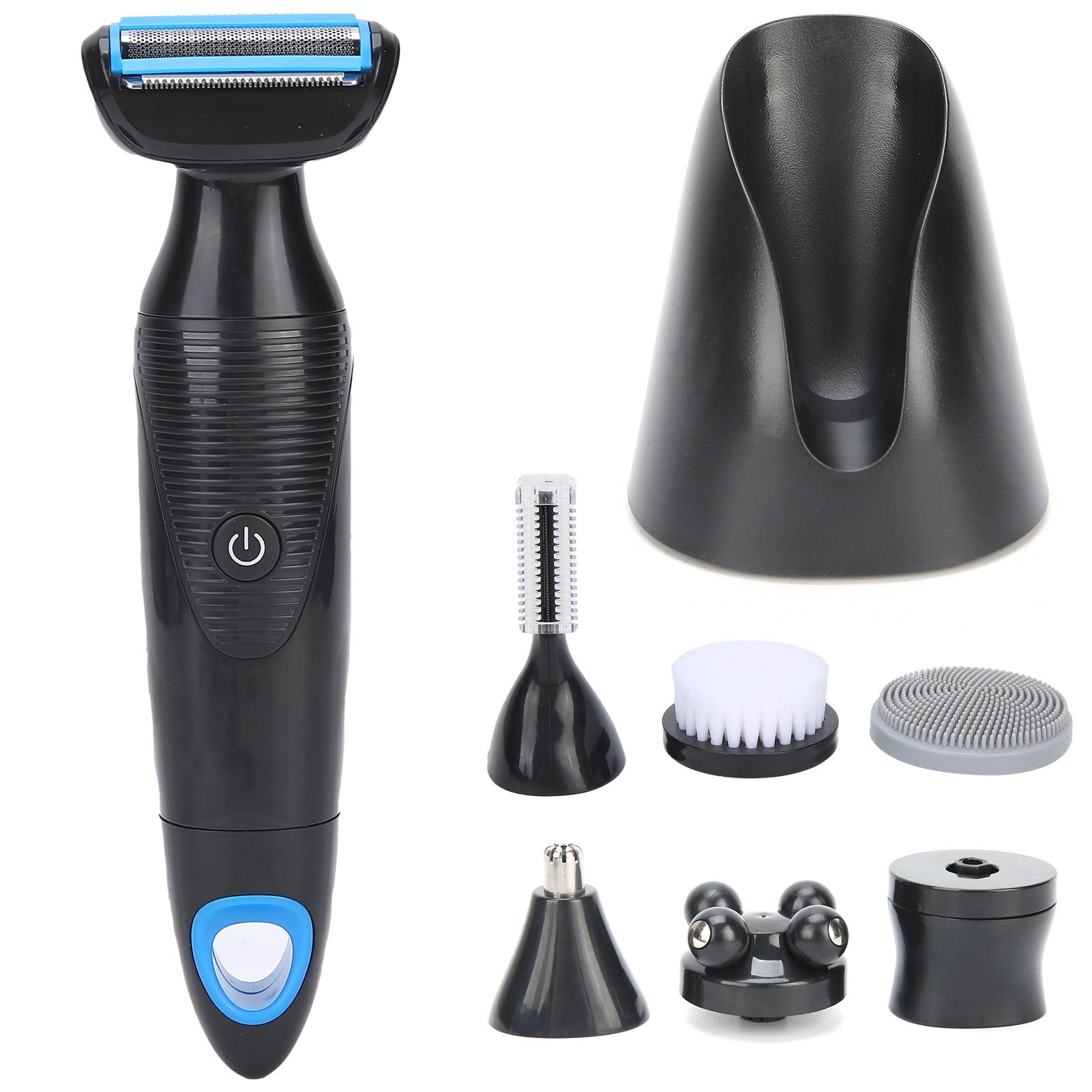 

Электрическое устройство для удаления волос 6-в-1, USB-триммер для бровей и носа, щетка для чистки лица для мужчин (черный)