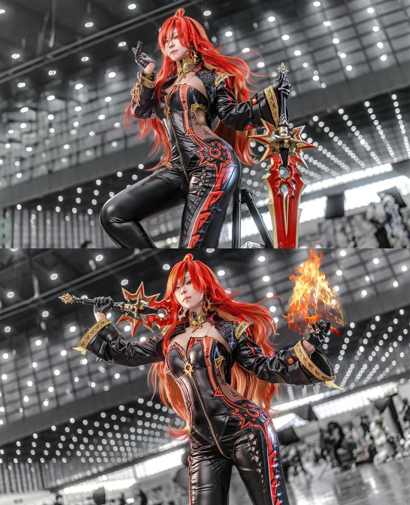 NOKIJP Genshin Impact Mavika Wig, Heat-Resistant, Smooth, Easy to Style, Genshin Impact Hatchet, Ancient Flame