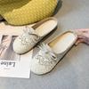 Fashion Half Slippers Female New Summer All-match Wear Mesh Breathable Non-slip Linen Cotton Head Cool Girl Hollow Flat Slides Shoes