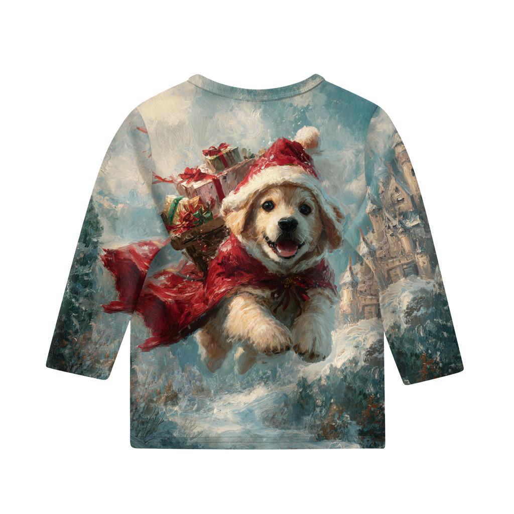 Christmas Day Print Tops For Youth Girls 5-16 Years Round Neck 3/4 Sleeves T-Shirts Trendy Tops Outfit Tees