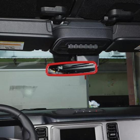 For -2024 Ford Bronco ABS Red Interior Inner Rearview Mirror Trim Ring Cover