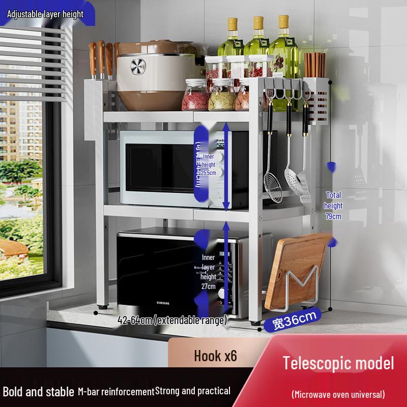 Adjustable Microwave & Kitchen Storage Rack for Countertop - Oven, Rice Cooker & Spice Organizer