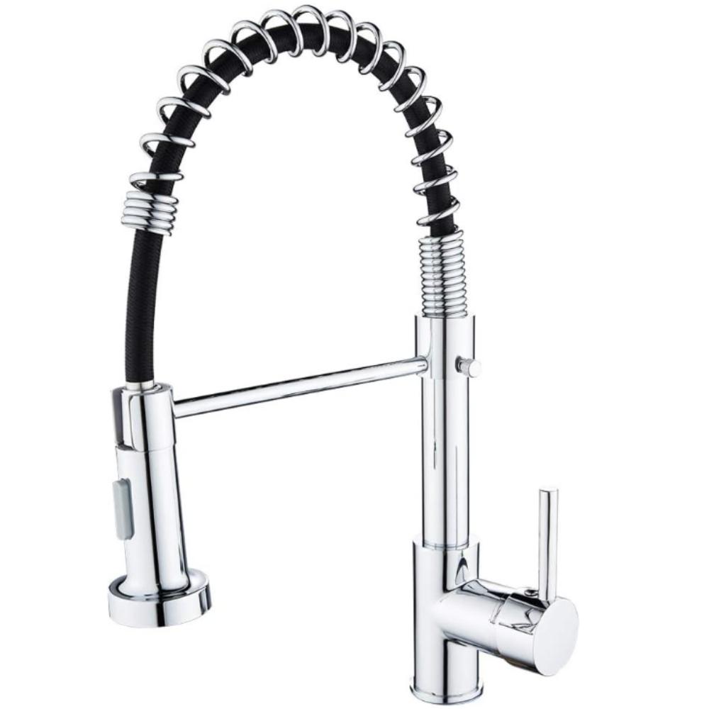 Kitchen Tap with Pull-Out Shower Spring Kitchen Tap Single Lever Mixer Tap for Sink with Hand Shower Support Cold and Hot Water (Normal, Silver)