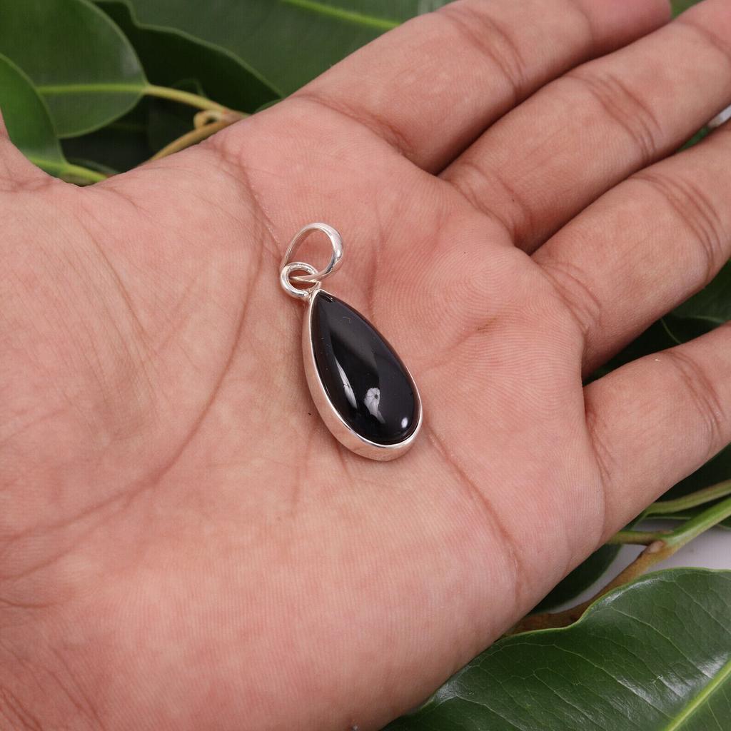 Black Onyx Pendant-925 Sterling Silver Necklace-Handcrafted Silver Gift Pendant