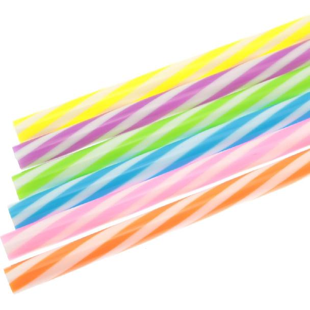 Bicolor Spiral Stripe Reble Plastic Straight Straws Colorful 9in + Brush