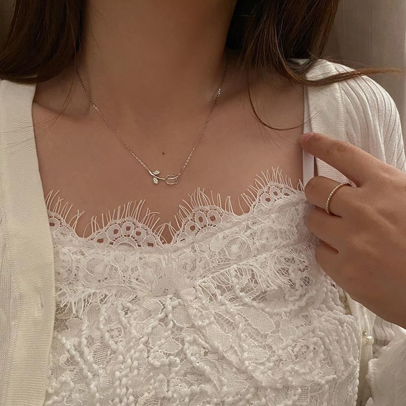 Elegant Vintage Rose Tulip Crystal Choker Necklace for Women Wedding Jewelry Cute Pendant Chain Lady Party Neck Accessories Gift