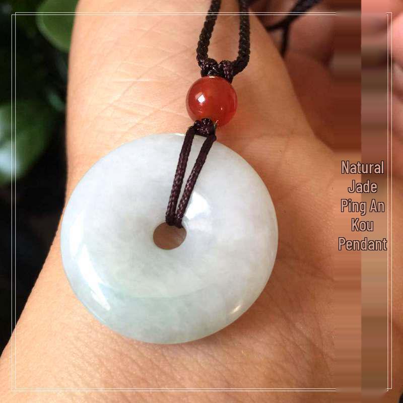 Myanmar A-Grade Jadeite Ping An Kou Pendant Necklace 113