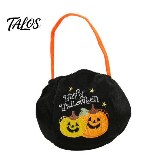 Halloween Süßes oder Saures Eimer, 9,8x5,9 Zoll Kürbis Hexe Schwarze Katze Plüsch Tragetasche, Weicher Süßigkeitenkorb mit Griff für Halloween Party Mitgebsel
