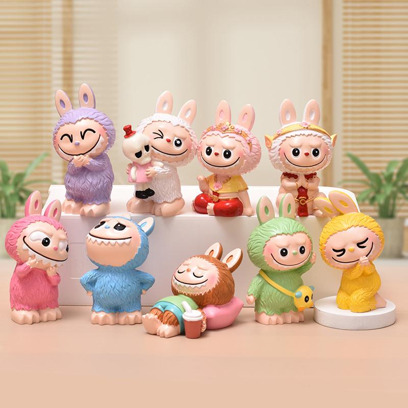 1 Piece Kawaii Toys Surprise Cute Labubu Figure Pendant Face Changing Doll Cartoon Anime Macarone Birthday Cake Decoration