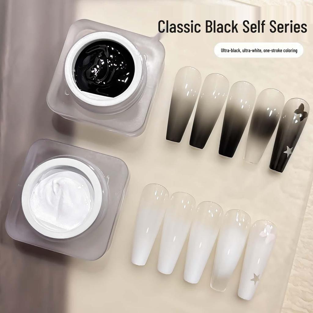 Nail Art Black & White Gel: No-wash, High Saturation, Thick Polish for Color Painting, Smudging, and Gradient Effects.