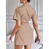Europe, America 2026 summer new solid color elegant pleated slim slim short sleeve shirt dress