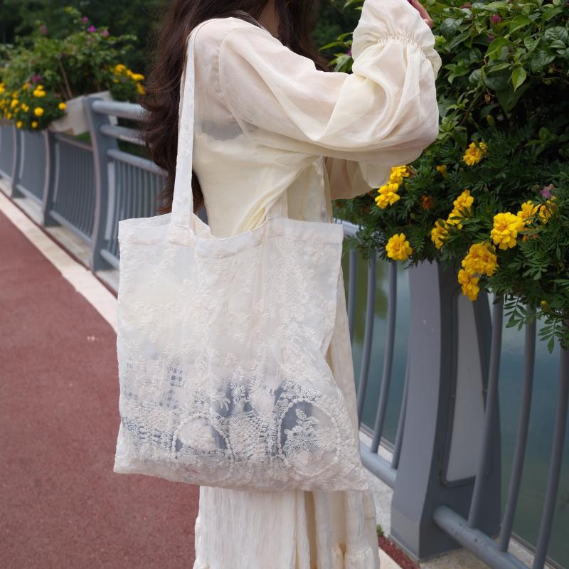 Europäische bestickte Spitzentasche Vintage Organza-Tragetasche Handgefertigte Retro-Tasche für Hochzeit und Freizeit