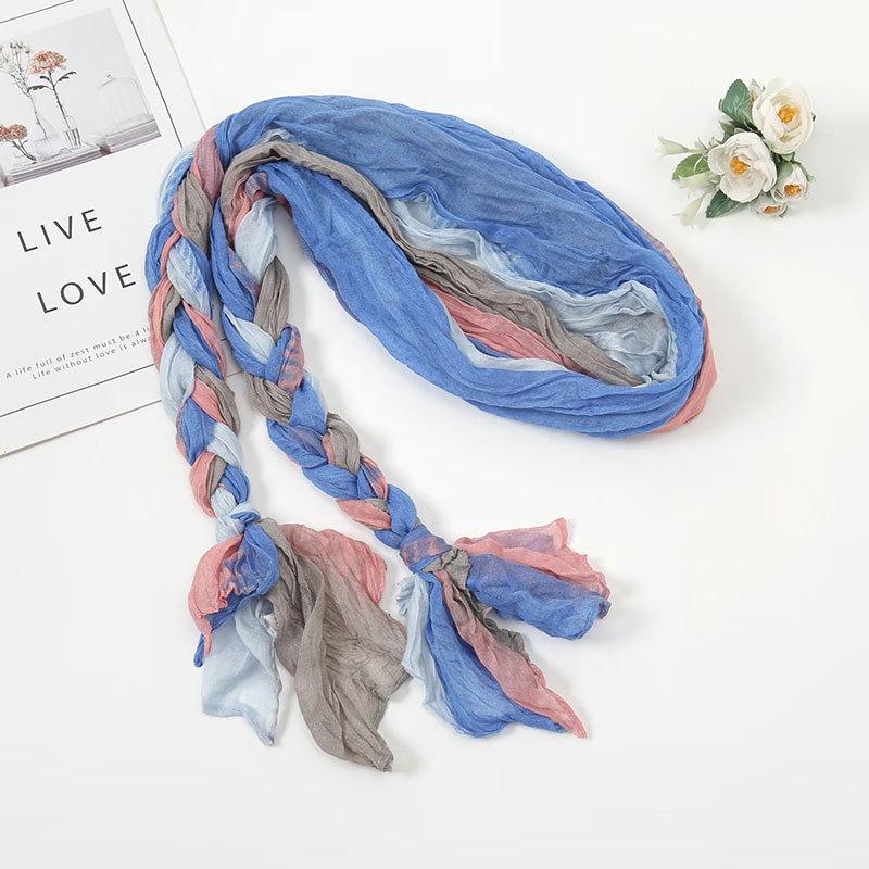 Women's Pliced Wrinkled Braided Scarf Versatile Sunshade and Sunscreen Scarf Travel Photography Scarf
