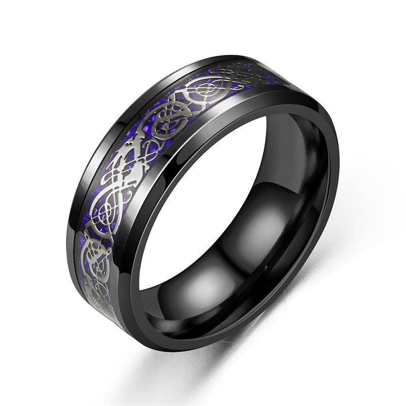 20 Colors Men Jewelry Red Blue Black Dragon Inlay Comfort Fit Stainless Steel Rings For Wedding Wide 8mm