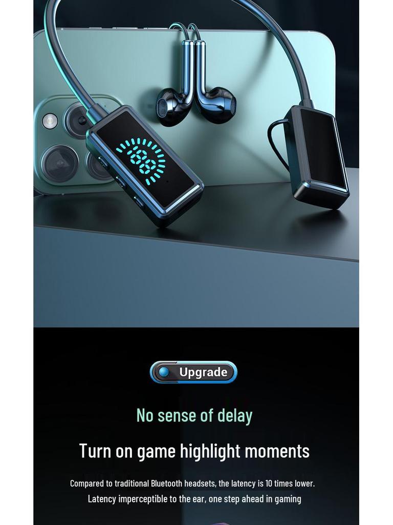 Wireless Neckband Bluetooth Headset with Digital Display, Long Battery, Waterproof, Sport Headphones & Gaming Memory Card