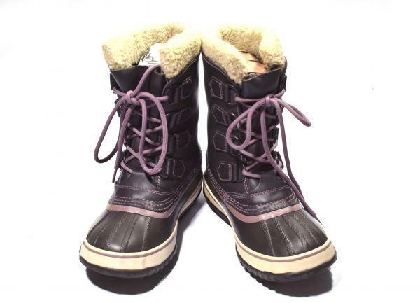 Made in Canada / SOREL Waterproof Leather Snow Boots with Inner Lining Purple /21.5cm/(USED)