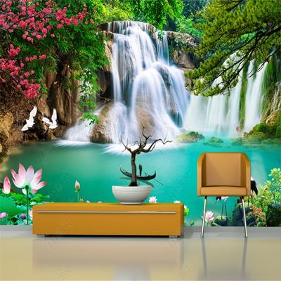 Mural Wallpaper 3D Water Generates Wealth Landscape Painting Waterfall Lotus Sofa TV Background Home Decor Wall Paper