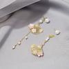 New Fashion Folding Fan Crane Flower Asymmetric Earrings for Women Temperament Long Tassel Dangle Earrings Party Jewelry Gift