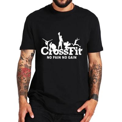 Crossfit T Shirt for Men No Pain No Gain Funny Design Black Tshirt Workout Inspirational Mens Tshirts Short Sleeve Summer Tees