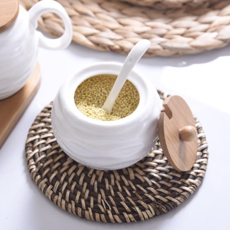 LISM Small Wavy Bamboo Lid Seasoning Jars, Set of 3