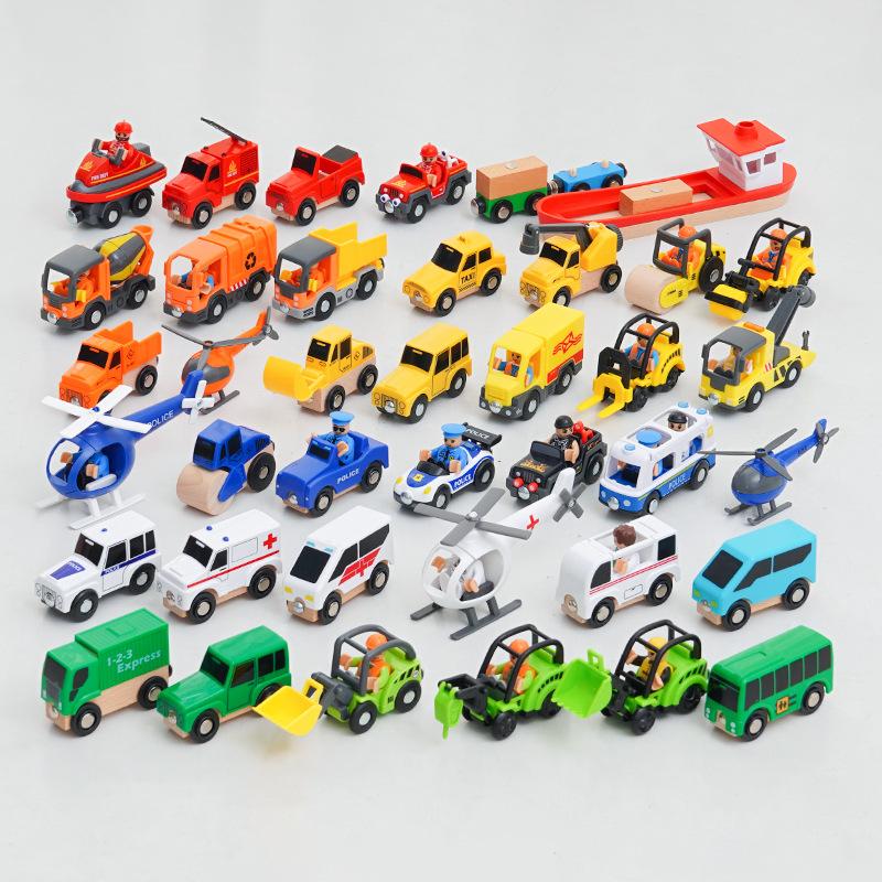 NEU Holz Magnetischer Zugwaggon Lokomotive Krankenwagen Feuerwehrwagen Holz Eisenbahnzubehör passend für Holzschienen Spielzeug