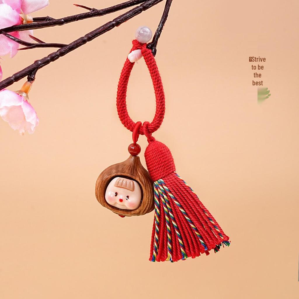 Hand-Woven Tibetan Tassel Sandalwood Keychain Amulet In Ethnic Style