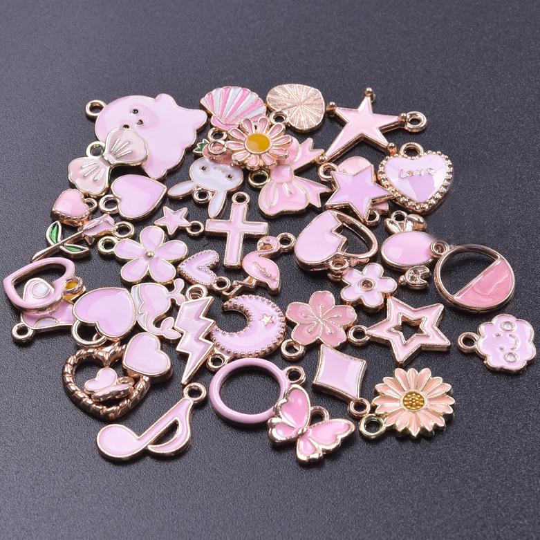 Rosa Liebe Mädchen Accessoires Emaille Großhandel Anhänger Für Schmuckherstellung Zubehör Mond/Blume/Schmetterling Anhänger Charm DIY Ohrring Basteln