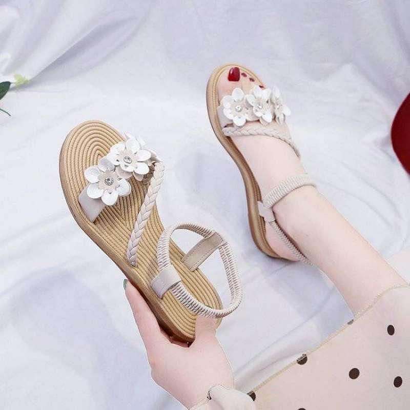 Size 35-43, Large Size Women's Shoes Flower Sandals Female Student Korean Version Versatile 41 Fairy Wind Flat Bottom Beach Shoes Summer 42