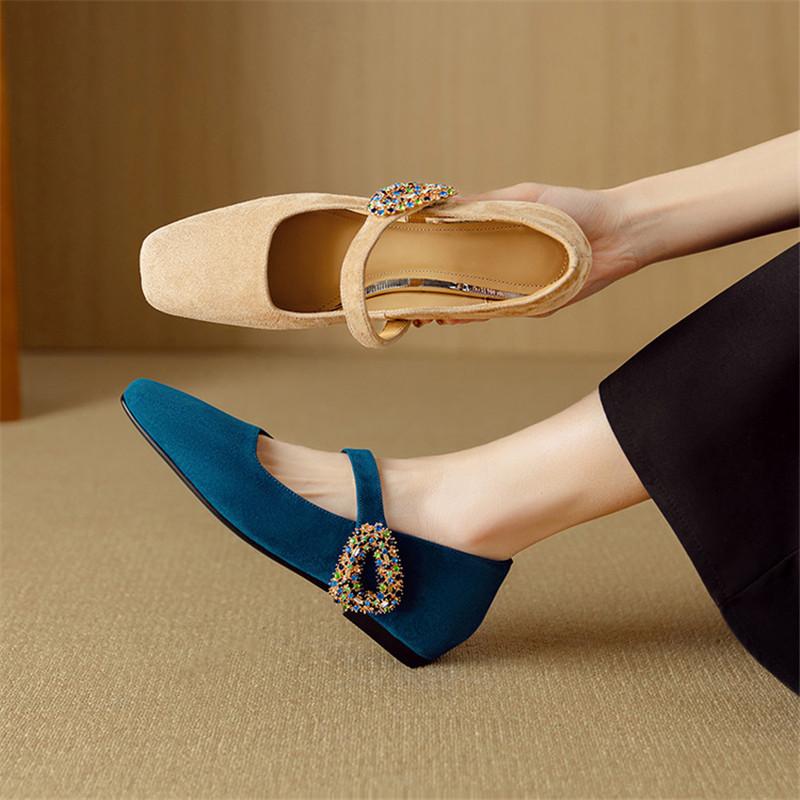 Fashion New Spring/summer Sheep Suede Square Toe Mary Jane Shoes for Women Fashion Shoes Chunky Heels Women Pumps Internal Elevation