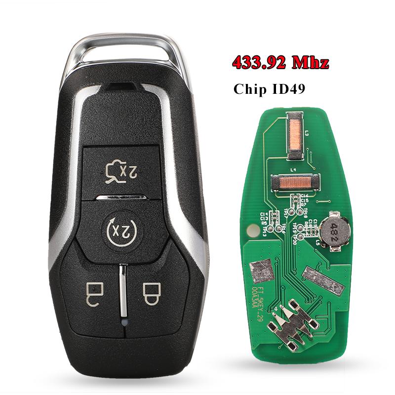 Jingyuqin Remote Car Key for Ford Mondeo Explorer Mustang Focus Fusion S-Max Galaxy KeylessGo 315/433/868/902Mhz ID49 Control