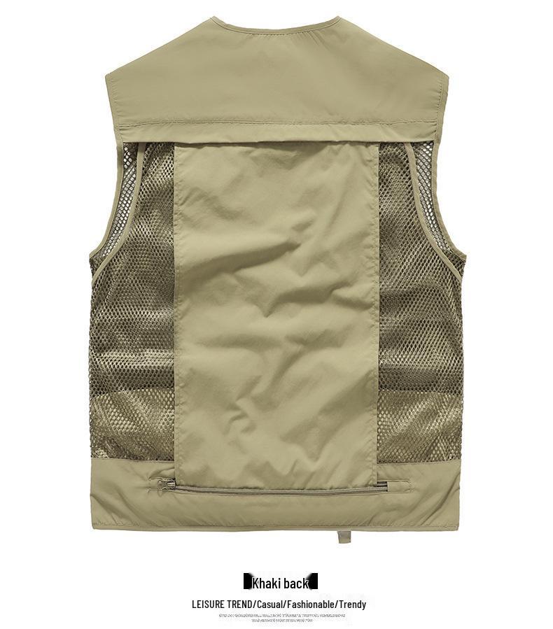 Gilet de pêche en maille à poches multiples à séchage rapide pour homme - Veste décontractée d'extérieur Printemps & Automne