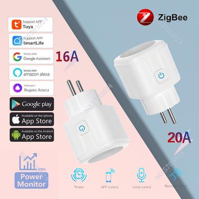 Zigbee Smart Socket Tuya Smart Life App Control Eu Plug 16a 20a Wireless Outlet With Power Monitor For Alexa Alice Google Home