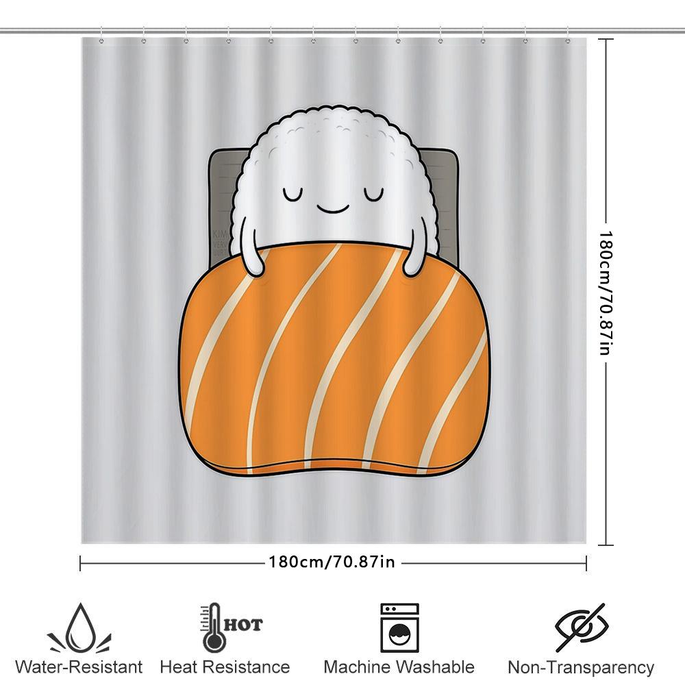 Sushi Shower Curtain Japanese Food Decor Bathroom Set Waterproof Anime Decor Japanese Style Cute Kitchen Decor Home Decoration