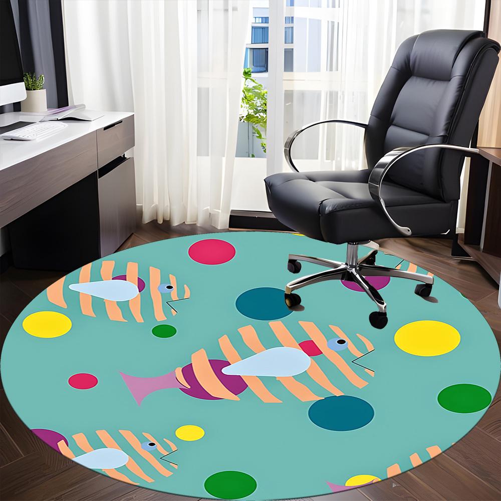 1pc Fish Pattern Office Round Rug, Non-slip, Soft and Durable Office Rug for Interior Decoration, Perfect for Office, Beautiful Decoration yy260323055