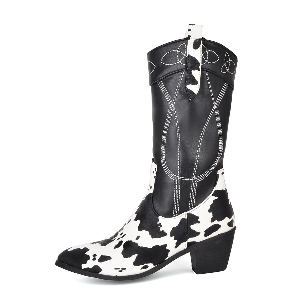 Winter Khaki Black Women Mid Calf High Boots Pointed Toe High Square Heel Small Big Size 33 47