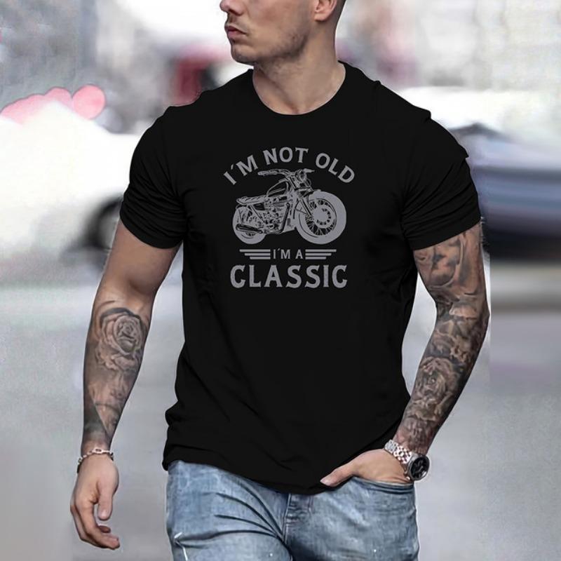 

Футболка с графическим принтом в стиле винтажного мотоцикла, классическая футболка с короткими рукавами и принтом в виде букв I m Not Old, повседневная мужская одежда больших размеров 2024 года 6XL