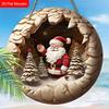 Wooden Christmas Sign with Santa Claus Pattern - Navidad Round Sign for Christmas Tree, Front Door, Wall Decor - Ideal Christmas Decoration