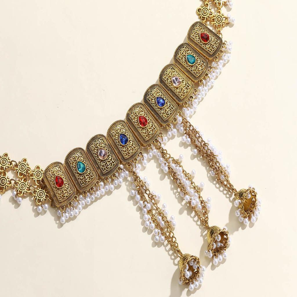 Retro Diamond Chimes Fringed Pearl Waist Chain Women'S Fashion Temperament Body Chain Bohemian Ethnic Style Waist Jewelry