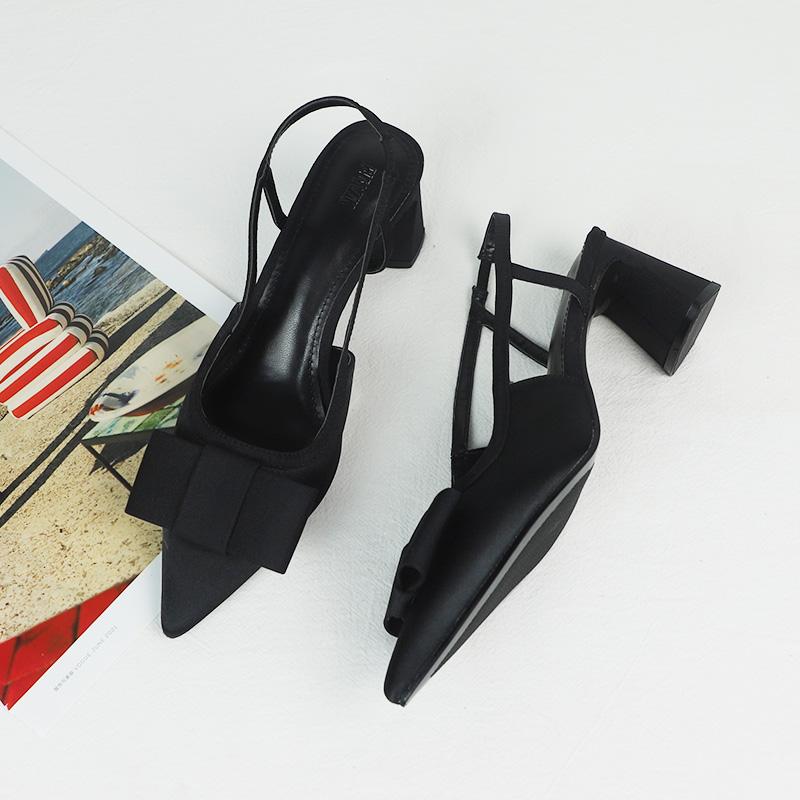 Fashion Black High Heeled Slingback Shoes for Women 2025 Summer Elegant Pointed Toe Butterfly-knot Design Ladies Dress Office Pumps