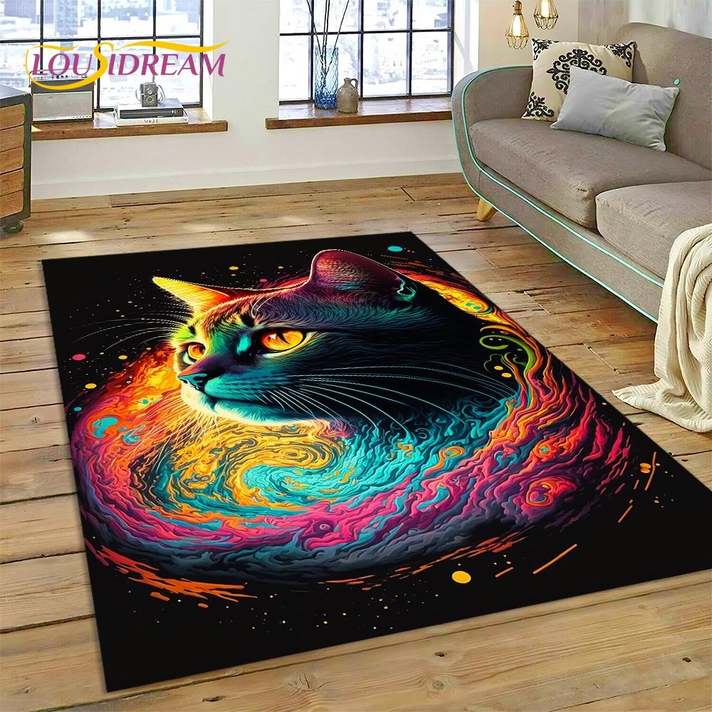3D Persian Cat,Cute Calico Cat,Ragdoll Cartoon Rug Carpet for Living Room Bedroom Home Decor,Non-slip for Sofa  Doormat Gift Kid