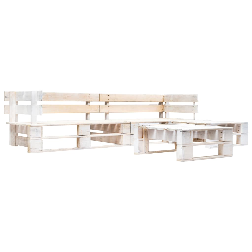 4 Piece Garden Pallet Sofa Set Wooden White