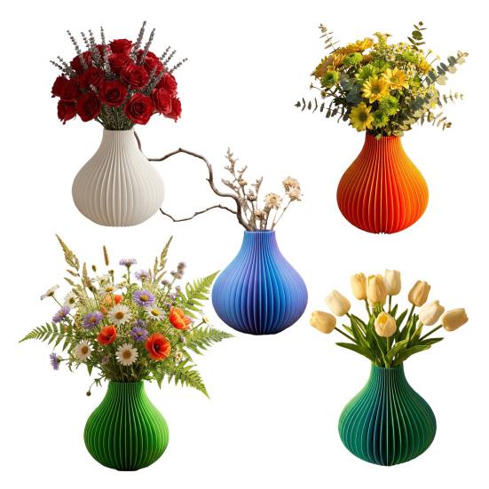 3D Printed Vase Modern Flowers Vase Decorative Vertical Textured Flower Vase for Dried & Fresh Flowers Farmhouse Coffee Table Kitchen Centerpieces