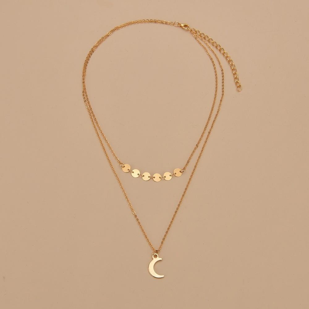 Gold Chain Iron Single Hanging Moon Disc Chain Pendant Double Necklace