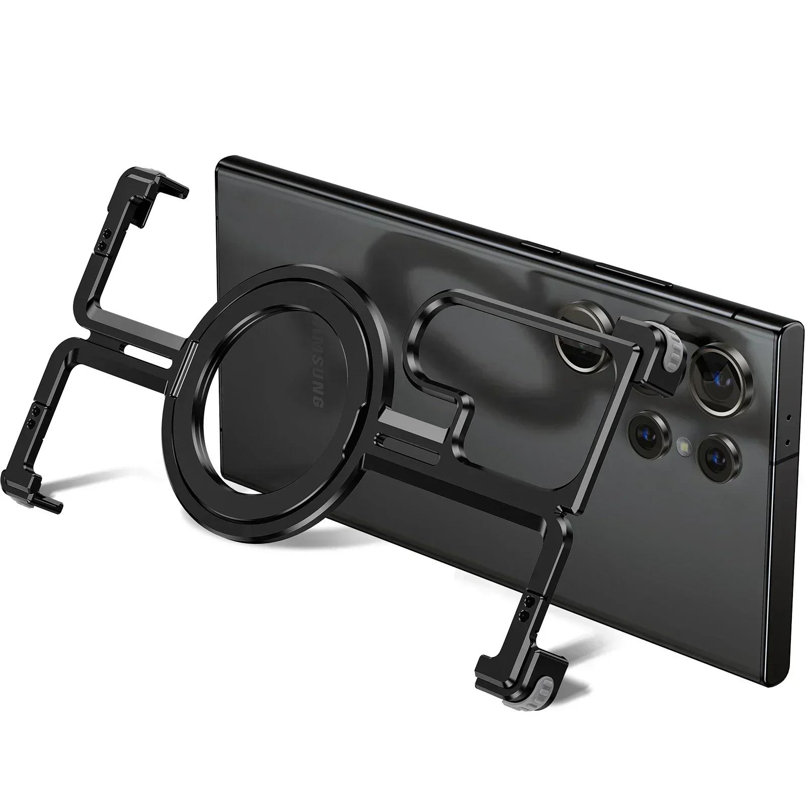 

Oatsbasf Metal Phone Case for Samsung Galaxy S24 S23 Ultra Aluminum Magnetic Bumper Frameless Phone Cover with Magsafe Kickstand For Galaxy S23+ чёрный