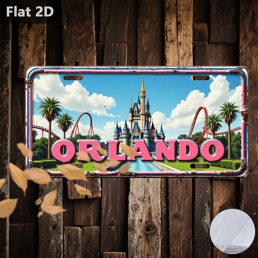

Orlando Theme Park Castle D Flat Printing License Plate Style Metal Tin Sign Florida Vacation Themed Decorative Aluminum Sign 15x30cm(5.9x7.8inch)