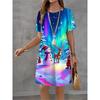 Summer Ladies 3D Printed Crew Neck Short Sleeve Dress Fashion Versatile Trend Breathable Casual