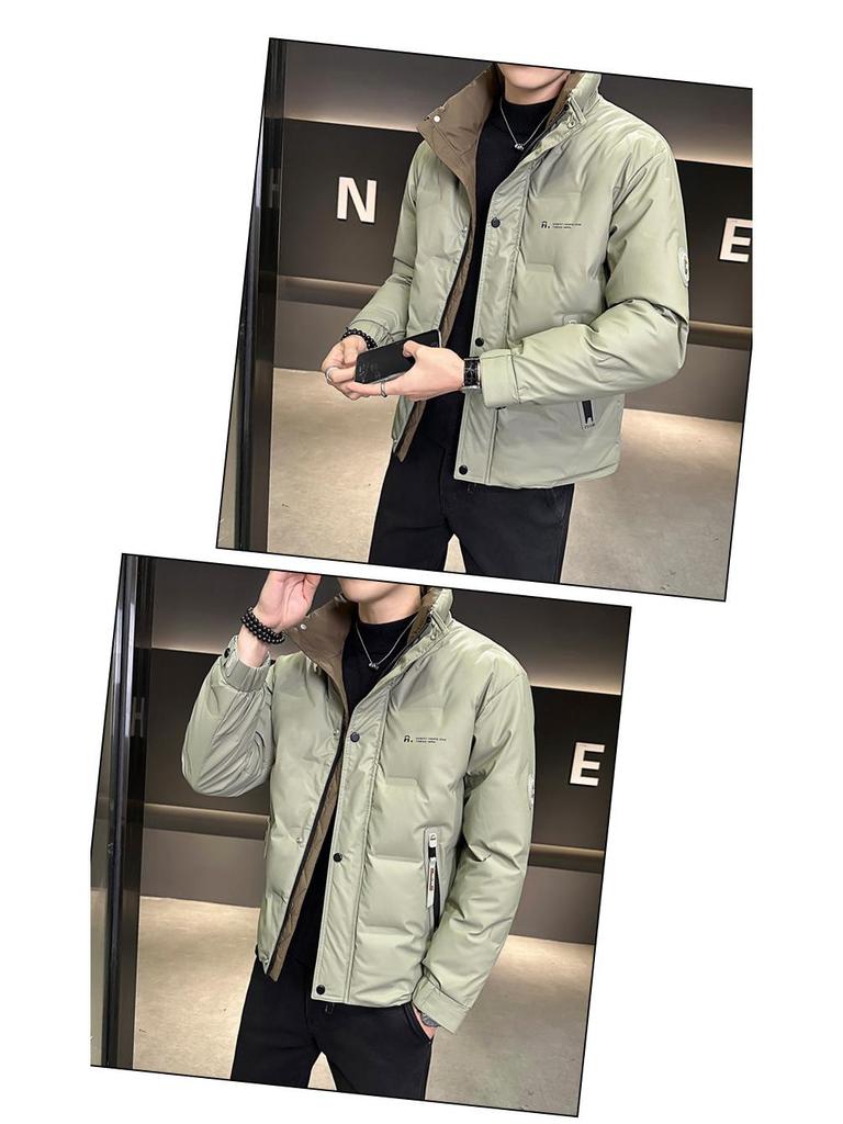 Men's Warm White Duck Down Jacket with Short Stand-Up Collar - Trendy Winter 2025 Arrival