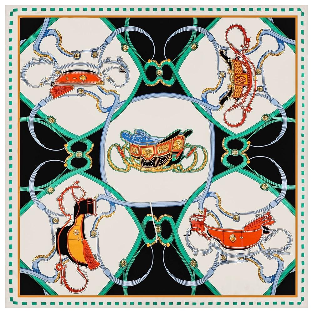 

130cm Large Square Shawl European American New Style Chain Tassel Carriage Printed Versatile Twill Scarf For Women 130x130cm