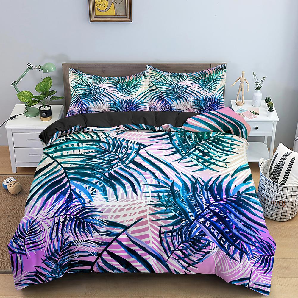 Blumen König Königin Bettbezug Fuchsia Weiß Blumen Bettwäsche Set Für Mädchen Frauen Bunt Pflanzen Blätter 2/3 Stück Polyester Bettdeckenbezug